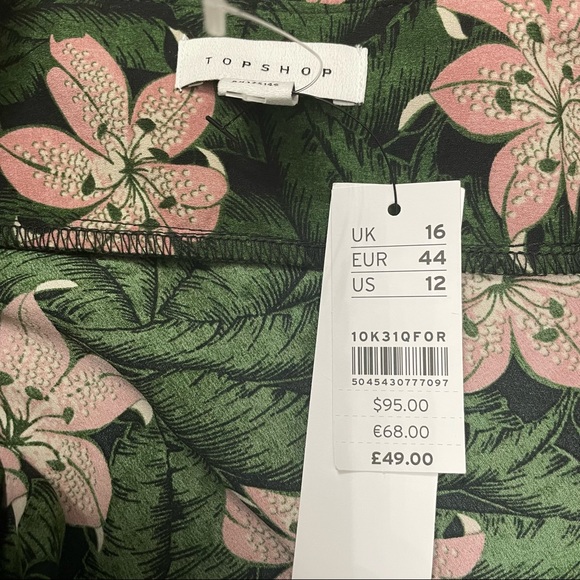 NWT Topshop Hibiscus Floral Halter Neck Midi Dress Green and Pink Size 12 - Picture 3 of 9